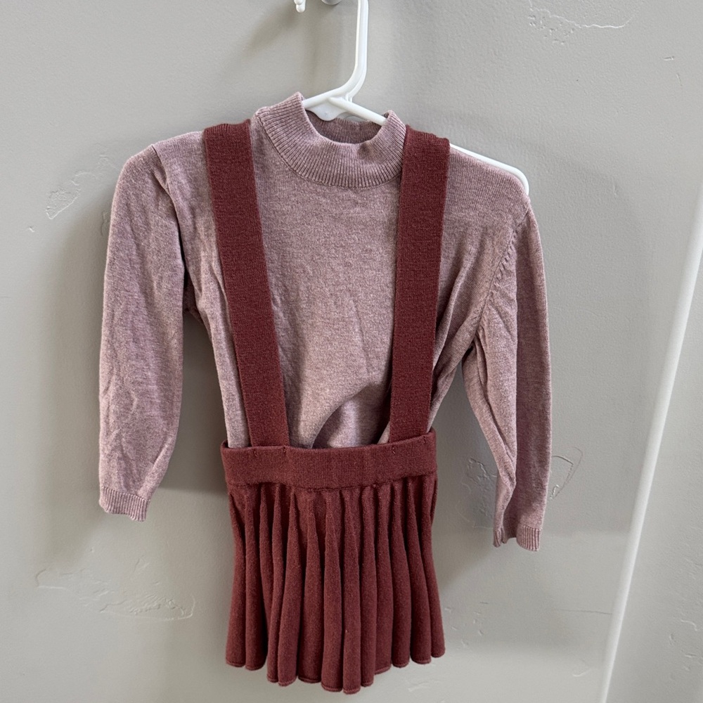 Zara Mauve Mock-Neck Sweater with Dusty Rose Pleated Pinafore